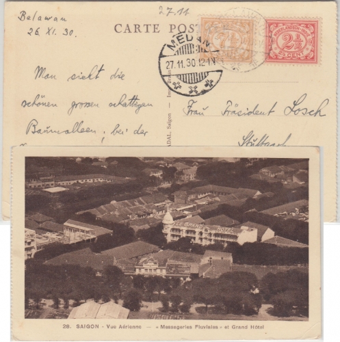 Niederl. Indien - 7 1/2+2 1/2 C. Ziffer Karte Belawan - Stuttgart 1930
