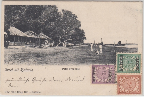 Niederl. Indien - 2 C. Ziffer u.a. AK Batavia Petit Trouville n. TSINGTAU 1910