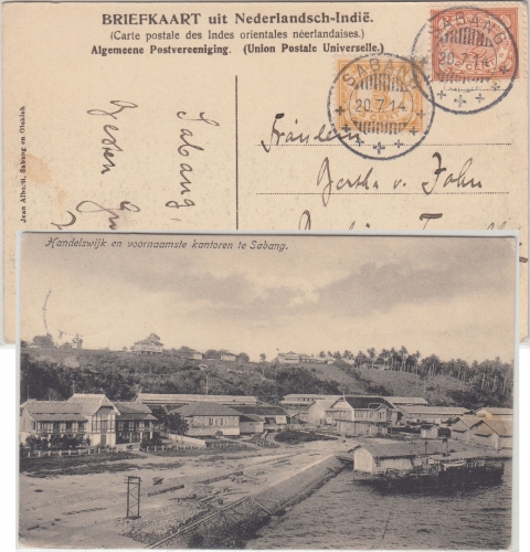 Niederl. Indien - 2+3 C. Ziffer AK Sabang - Berlin 1914