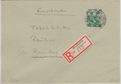 Bizone - 84 Pfg. Arbeiter/Netz Einschreibebrief Weilheim - Bamberg 1948