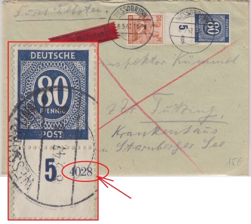 Bizone - 80 Pfg. Ziffer Teil-HAN u.a. Eilbrief Wessobrunn - Tutzing 1947