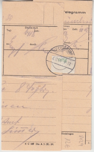 DR - Telegramm München - Schongau - Wessobrunn 6.12.44