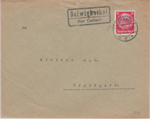 DR - Dalwigksthal ü. Corbach Landpost-Ra2 Brief n. Stuttgart 1933