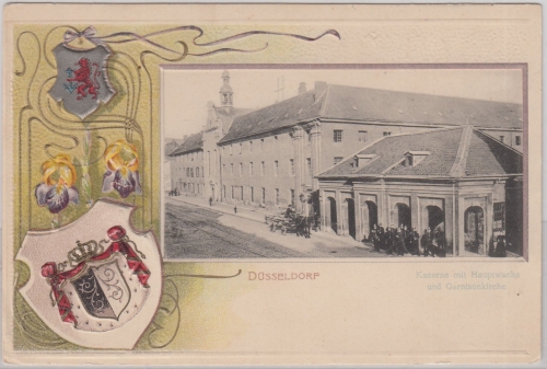 NRW - Düsseldorf Kaserne m. Hauptwache Passepartout-AK ungelaufen ca. 1905