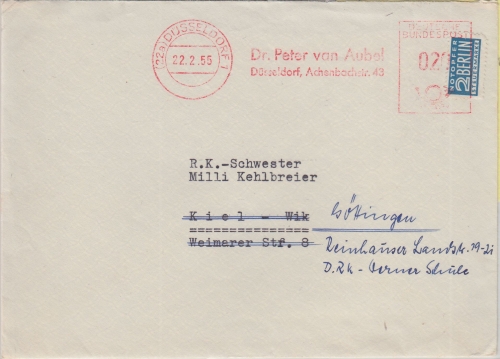BRD - Düsseldorf 1955 20 Pfg. AFS "Dr. Peter van Aubel" Brief n. Kiel