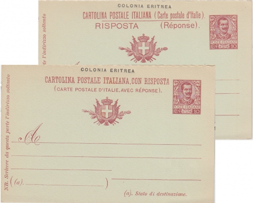 Ital. Eritrea - 10/10 C. Victor Emanuel Ganzsache Doppelkarte ungebraucht