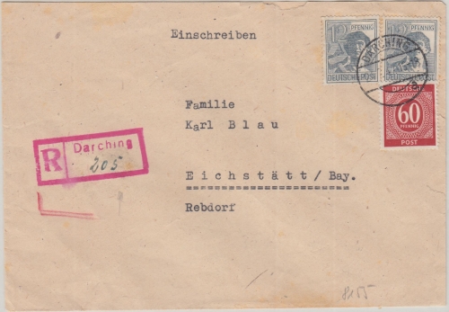 All.Bes./Kontrollrat - Darching 1947 Einschreibebrief n. Eichstätt