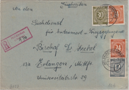 All.Bes./Kontrollrat - Holzkichen 1947 Einschreibebrief n. Erlangen