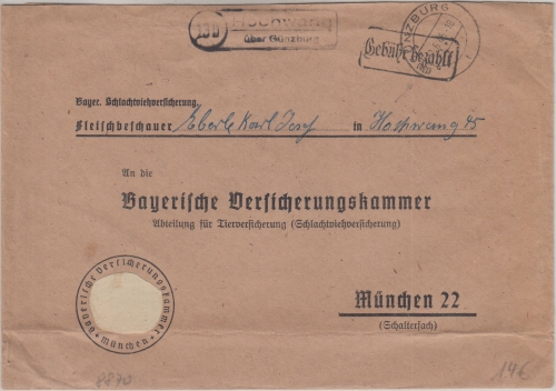 All.Bes. - (13b) Hochwang ü. Günzburg Landpost-Ra2 brief n. München 11.6.46