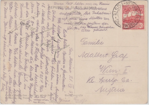 San Marino - 60 C. Monte Titano Karte n. Wien 1934