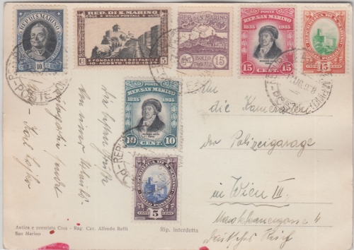 San Marino - 5 C. 12 J. Faschistische Partei u.a. Karte n. Wien 1934