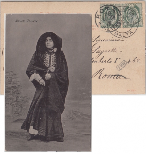 Malta - 2x1/2 P. Eduard VII. Karte n. ITALIEN Valletta - Rom 1909