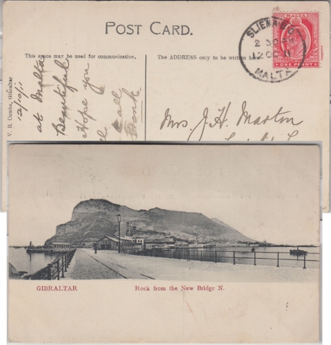Malta - 1P. Eduard VII. Ansichtskarte (Felsen) Sliema - London 1911