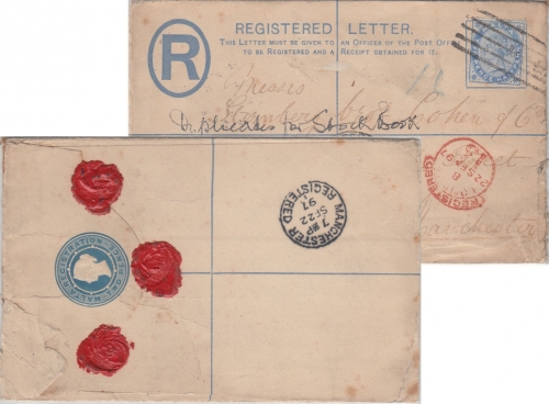 Malta - 2 1/2 P. Victoria Ganzsache+Zusatz Einschreibebrief n. ENGLAND 1897