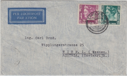 Niederl. Indien - 20+25 C. Wilhelmine Luftpostbrief n. ÖSTERREICH Bandoeng 1936