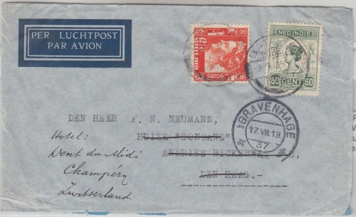 Niederl. Indien - 50 C. Wilhelmine u.a. Luftpostbrief Batavia - Den Haag 1935