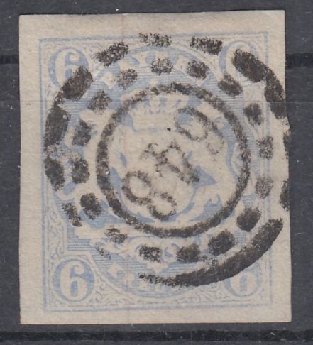 Bayern - 6 Kr. Wappen/geschn. blau breitrd. Prachtstück oMR 648 Bernau
