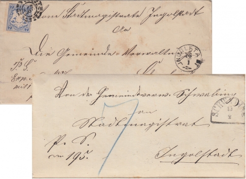 Bayern - 7 Kr Wappen/geschn. oMR 227 Zier-K1 Ingolstadt "Wendebrief" 1869