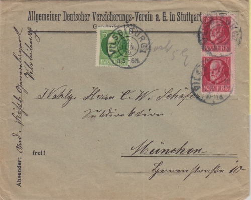 Bayern - 2x10+5 Pfg. Ludwig Brief Vilsbiburg - Stuttgart 1919 - Besonderheit !