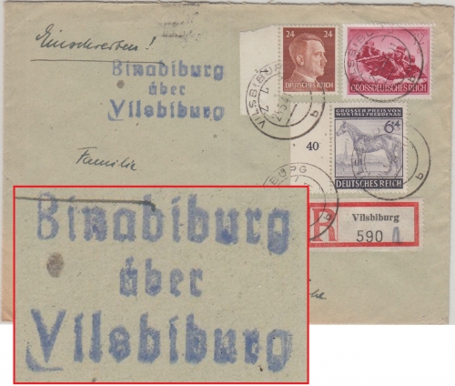 DR - Binabiburg ü Vilsbiburg Landpost-L3 Einschreibebrief n Bad Mergentheim 1944