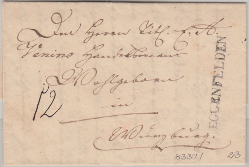 Bayern - Eggenfelden L1 12 Kr. Portobrief n. Würzburg 1836