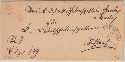 Bayern - Birnbach 27/11 HKS Dienstbrief v. Griesbach n. Ruhstorf 1878