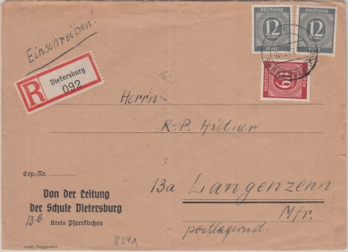 All.Bes./Kontrollrat - (13b) Dietersburg 4.2.47 Einschreibebrief n. Langenzenn
