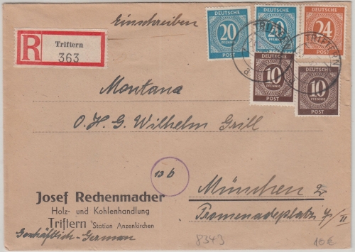 All.Bes./Kontrollrat - Triftern 23.4.47 Einschreibebrief n. München