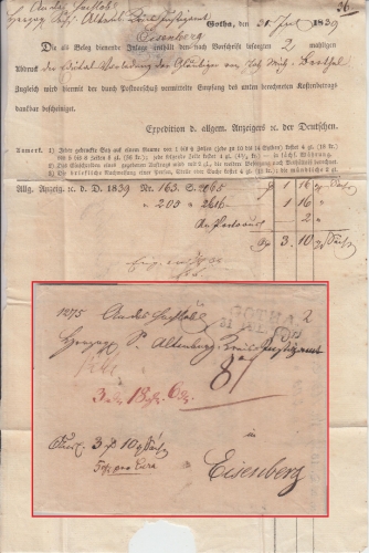 Thurn&Taxis/Sachsen - Gotha 31. JUL 1839 L2 Auslagenbrief n. Eisenberg