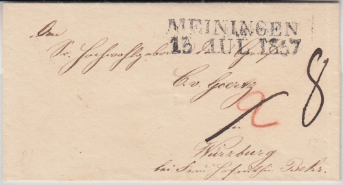 Thurn&Taxis/Bayern - Meiningen 13. JUL 1837 L2 Portobriefchen n. Würzburg