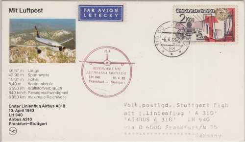 CSSR - LH-Erstflug FFM Stuttgart LH940 Zuleitungspost 10.4.83