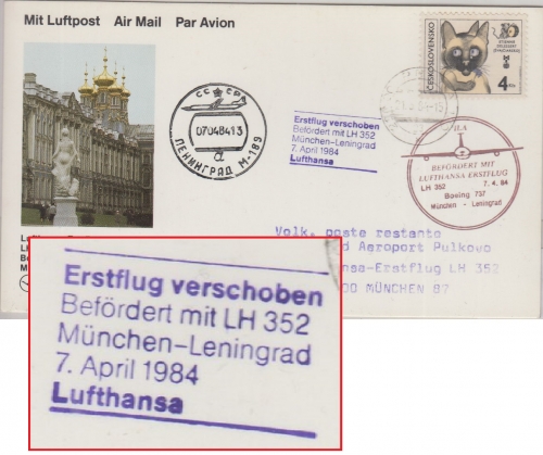 CSSR - LH-Erstflug München Leningrad Boeing 737 Zuleitungspost 7.4.1984