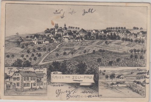 Bayern/Pfalz - Zell Wirtschaft, Ortsansicht etc. sw. Mehrbild-AK 1919