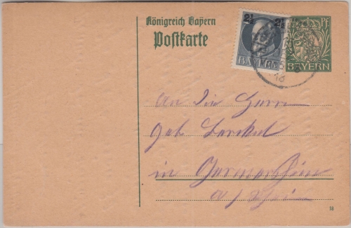 Bayern - Eisenberg 15. DEZ 18 K1 Ganzsache n. Germersheim - franz. Besetzung !