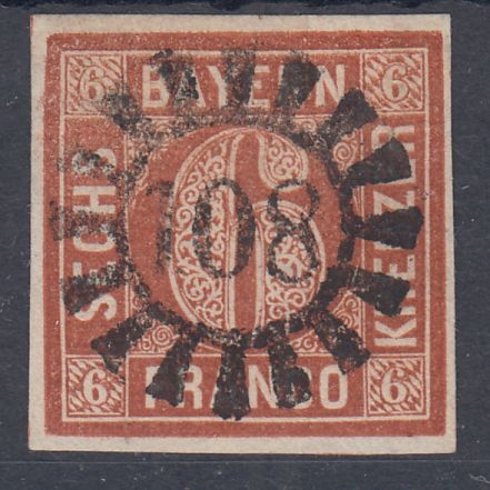 Bayern - gMR 108 Germersheim ideal zentrisch a. 6 Kr. Quadrat braun