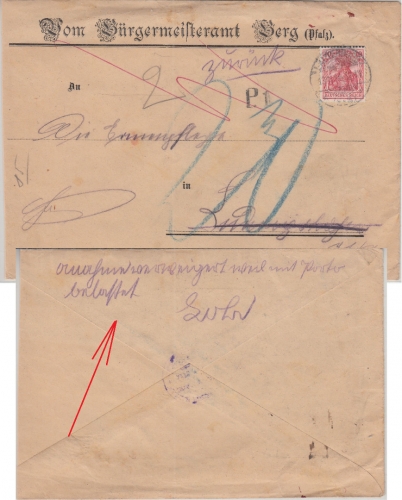 DR - 10 Pfg. Germania Brief v. Berg (Aufgabe Lauternburg !) - Ludwigshafen 1910