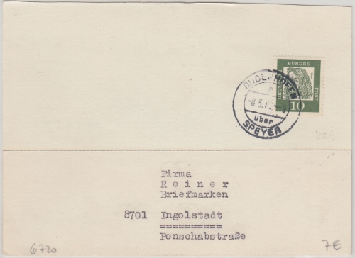 BRD - Dudenhofen ü. Speyer 1962 Poststelle I Karte n. Ingolstadt