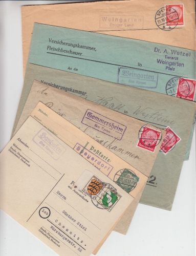 DR/FZ - Speyer 6 versch. Landpoststellen ex 1933/1947 Briefe/Karte/Ganzsache