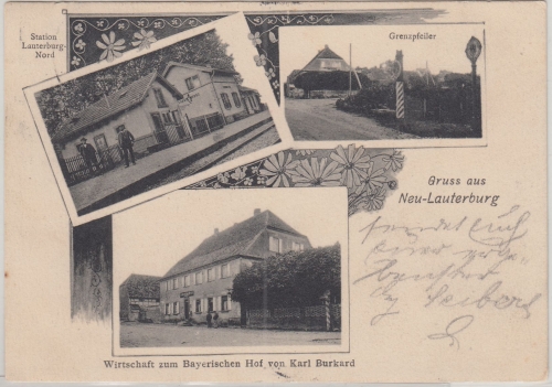 Bayern/Pfalz - Neu-Lauterburg Bahnhof, Wirtschaft etc. sw-Mehrbild-AK 1906
