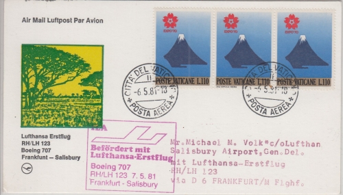 Vatikan - LH-Erstflug FFM Salisbury Boeing 707 Zuleitung 7.5.1981