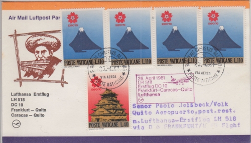 Vatikan - LH-Erstflug FFM Qutio/Ecuador DC10 Zuleitung 26.4.1981