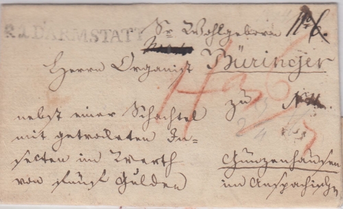 Thurn&Taxis/Bayern - R1 Darmstadt L1 Fahrpostbrief n. Gunzenhausen 1814