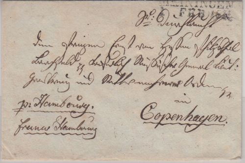 Thurn&Taxis/Dänemark - Meiningen 1.FEB 1838 "Franco Hamburg" Brief n. Copenhagen