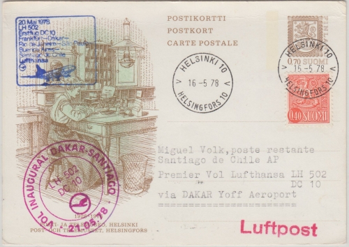 Finnland - LH-Erstflug Dakar Santiago de Chile DC10 Zuleitung 21.05.1978