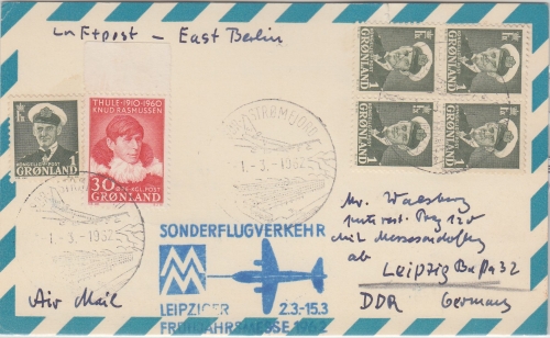 Grönland - Leipziger Frühjahrsmesse Sonderflug Leipzig Prag 1962 Zuleitungspost