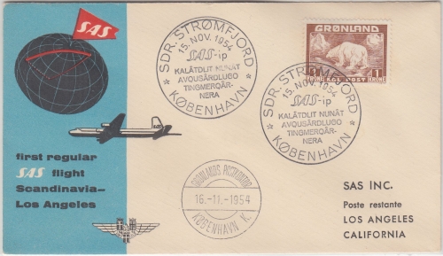 Grönland - SAS Erstflug Kopenhagen Los Angeles Zuleitungspost 15.11.1954