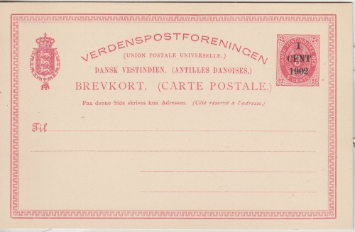 Dän. Westindien - 1 a. 3 C. Ziffer/Krone Ganzsache Überdruck 1902 ungebraucht