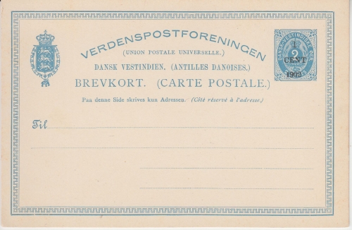 Dän. Westindien - 1 a. 2 C. Ziffer/Krone Ganzsache Überdruck 1902 ungebraucht