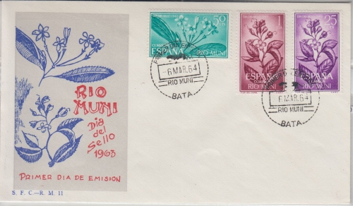 Rio Muni - Tag der Briefmarke 1964 Satz Schmuck-FDC EST Bata 6.3.1964