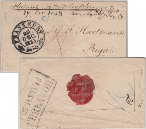 Thurn&Taxis/Russland - Frankfurt 29. DEC 1853 Portobrief n. Riga